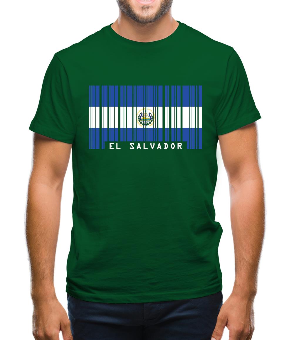 El Salvador  Barcode Style Flag Mens T-Shirt El Salvador  Barcode Style Flag Mens T-Shirt