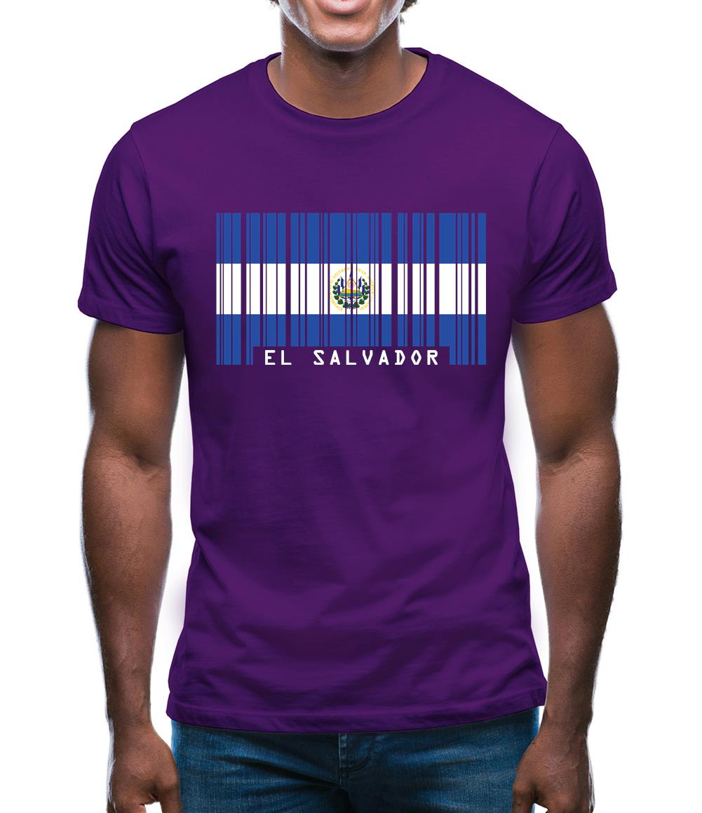 El Salvador  Barcode Style Flag Mens T-Shirt El Salvador  Barcode Style Flag Mens T-Shirt