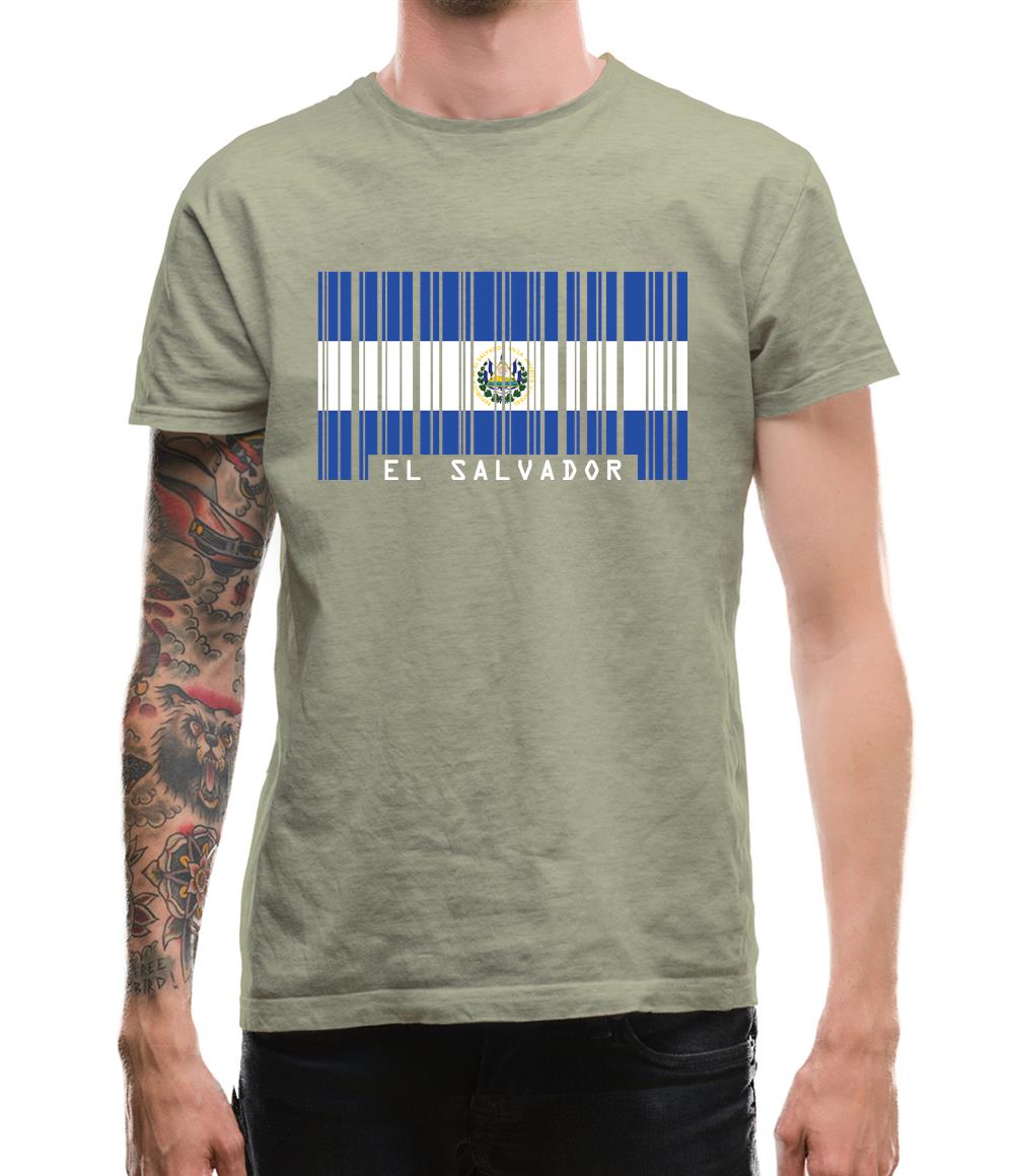 El Salvador  Barcode Style Flag Mens T-Shirt El Salvador  Barcode Style Flag Mens T-Shirt