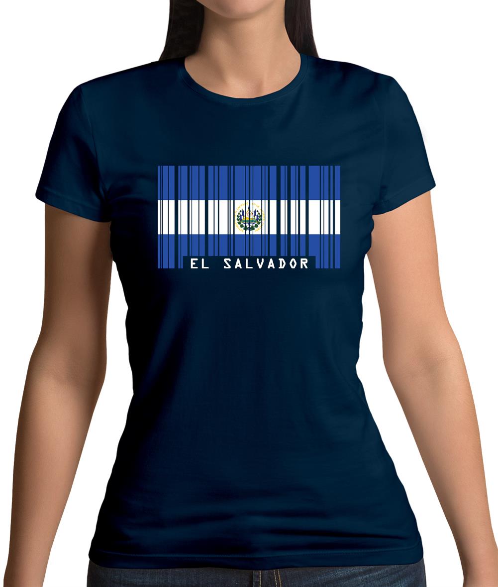 El Salvador  Barcode Style Flag Womens T-Shirt El Salvador  Barcode Style Flag Womens T-Shirt