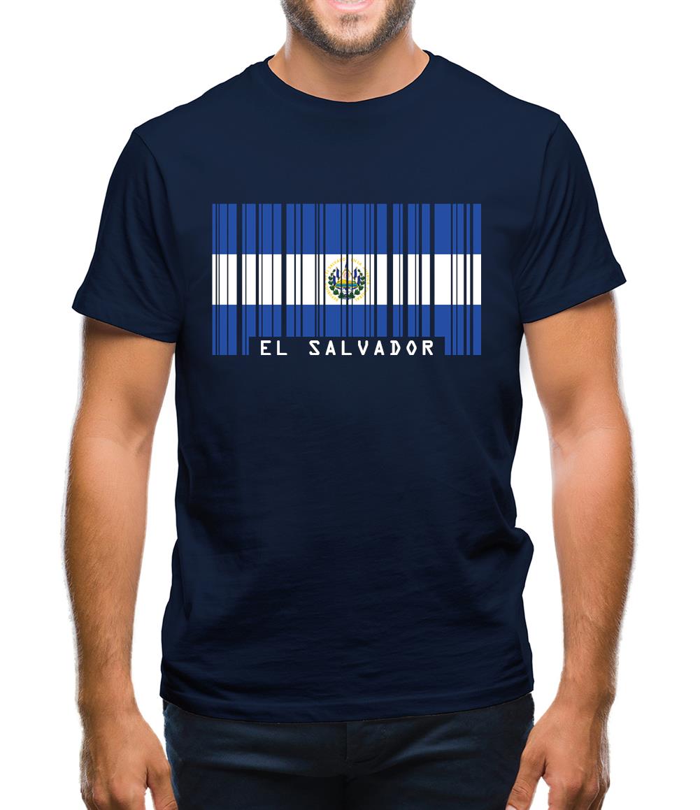 El Salvador  Barcode Style Flag Mens T-Shirt El Salvador  Barcode Style Flag Mens T-Shirt