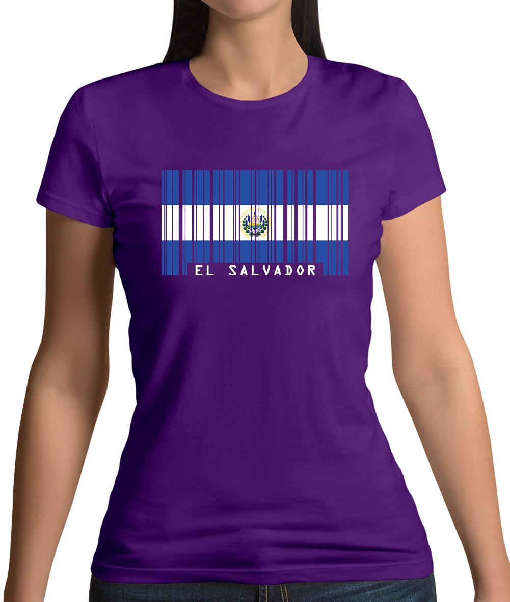 El Salvador  Barcode Style Flag Womens T-Shirt El Salvador  Barcode Style Flag Womens T-Shirt