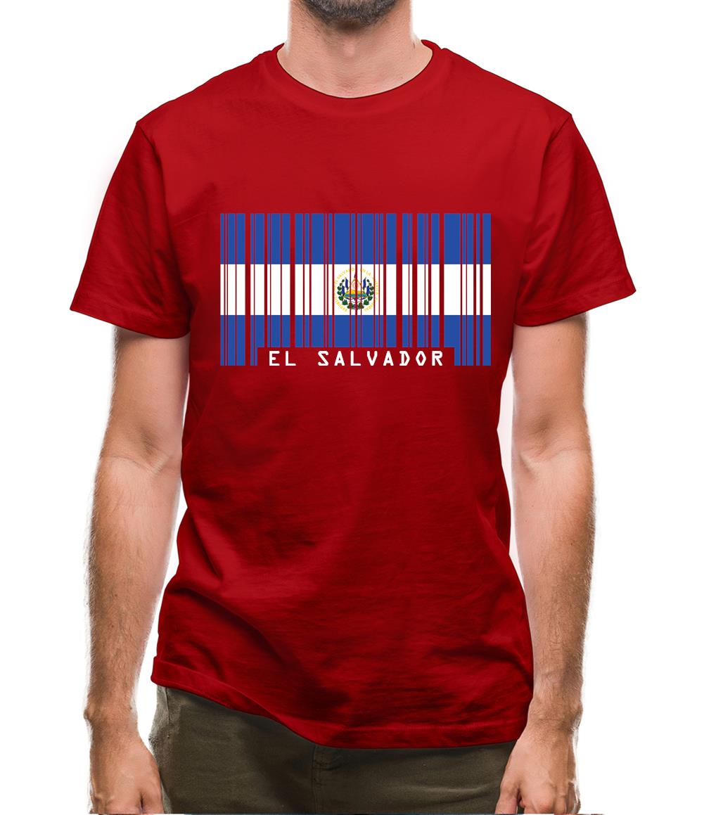 El Salvador  Barcode Style Flag Mens T-Shirt El Salvador  Barcode Style Flag Mens T-Shirt