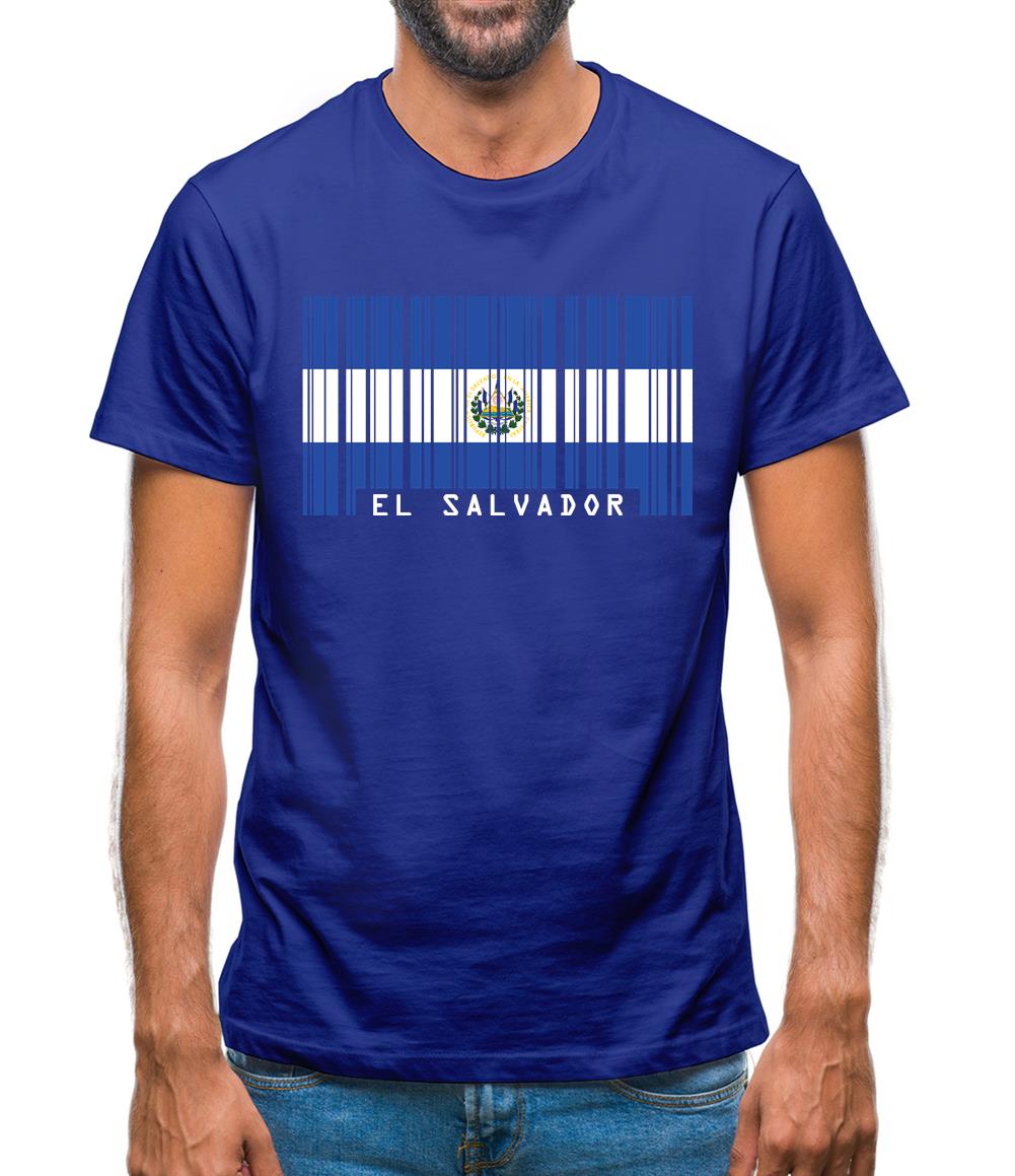 El Salvador  Barcode Style Flag Mens T-Shirt El Salvador  Barcode Style Flag Mens T-Shirt