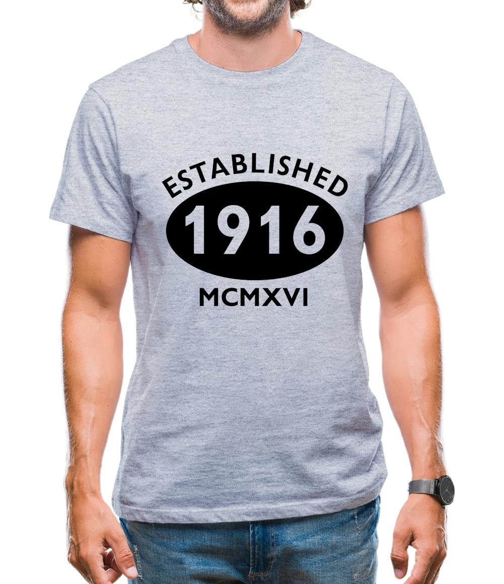 Established 1916 Roman Numerals Mens T-Shirt Established 1916 Roman Numerals Mens T-Shirt