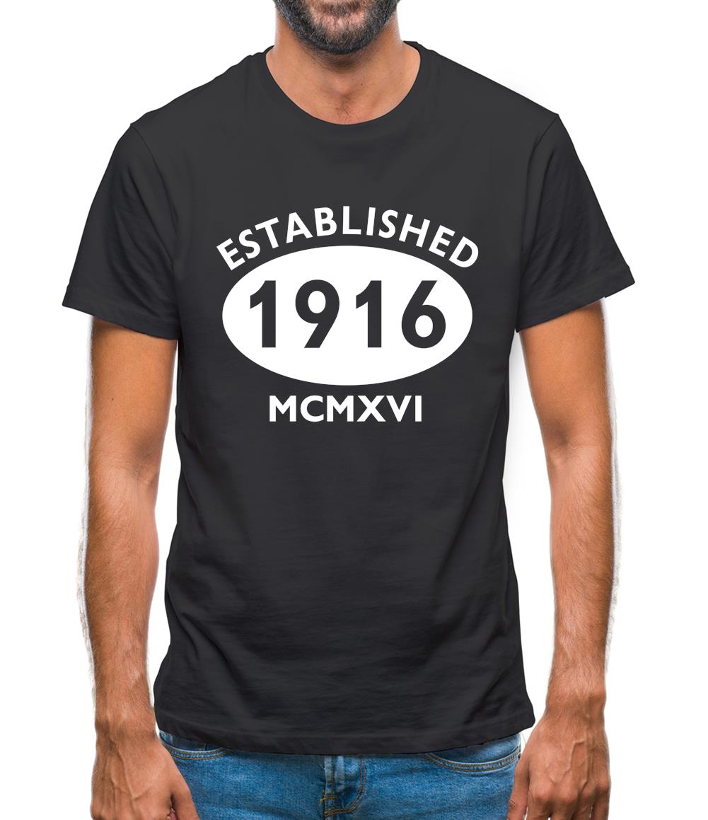 Established 1916 Roman Numerals Mens T-Shirt Established 1916 Roman Numerals Mens T-Shirt