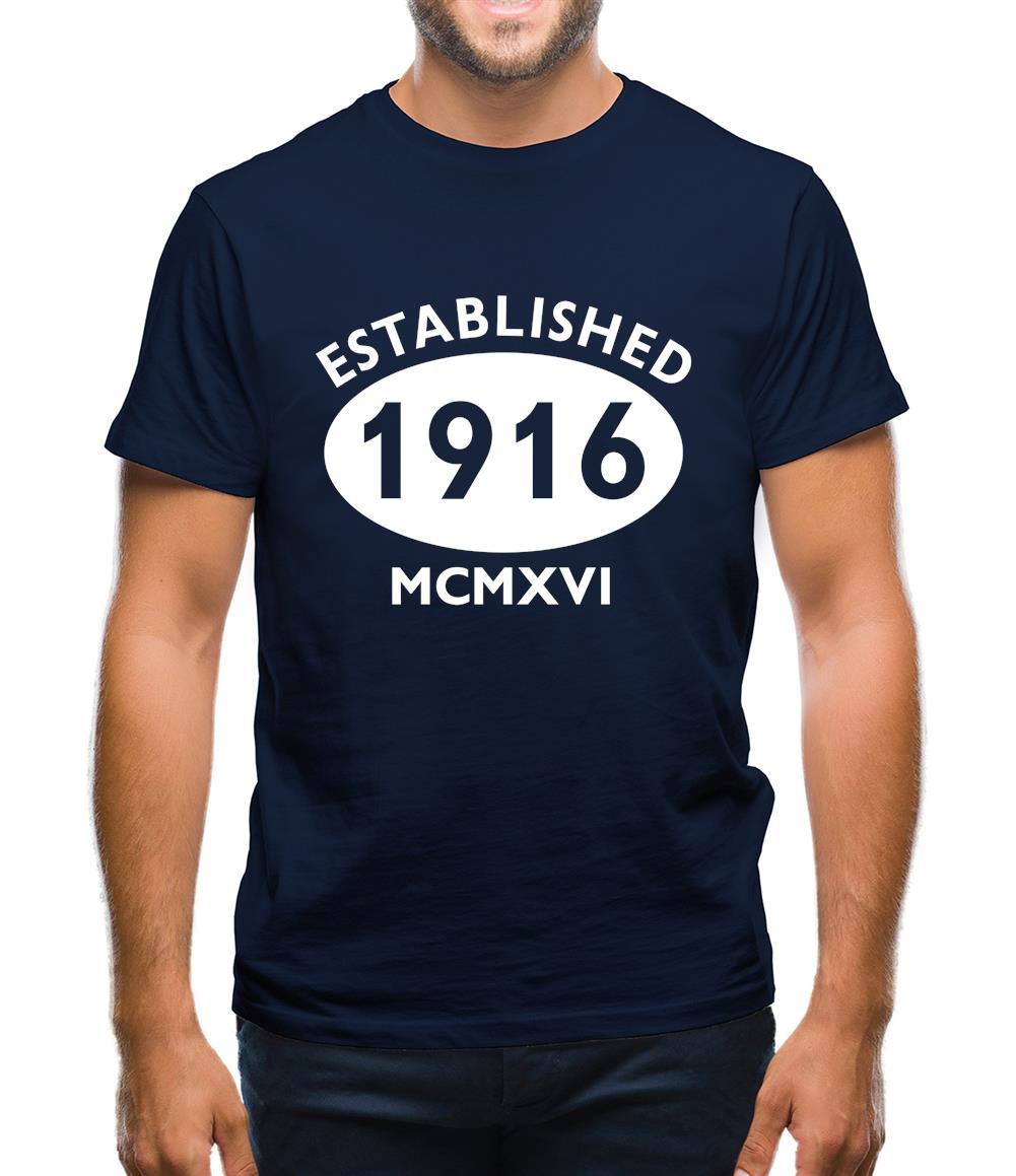 Established 1916 Roman Numerals Mens T-Shirt Established 1916 Roman Numerals Mens T-Shirt