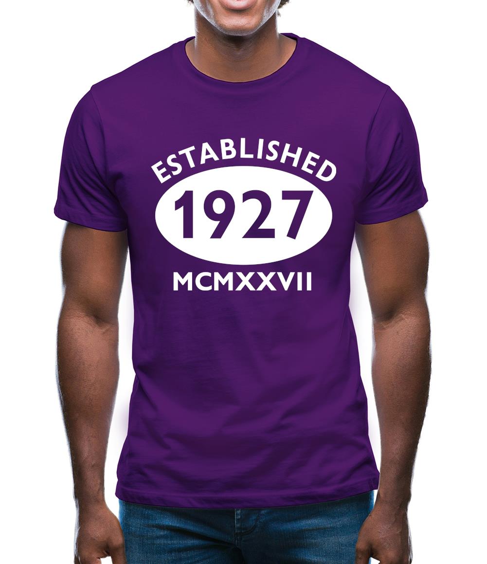 Established 1927 Roman Numerals Mens T-Shirt Established 1927 Roman Numerals Mens T-Shirt