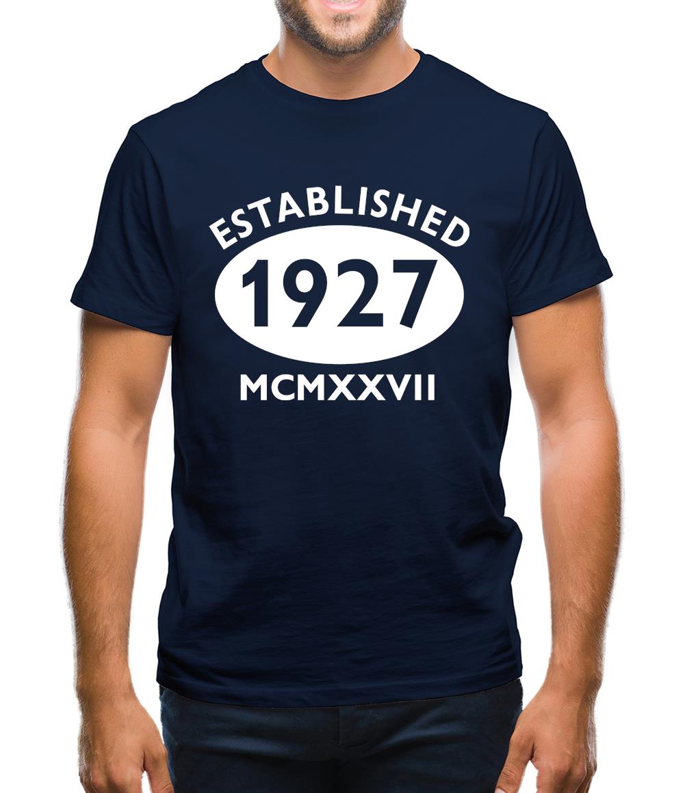 Established 1927 Roman Numerals Mens T-Shirt Established 1927 Roman Numerals Mens T-Shirt