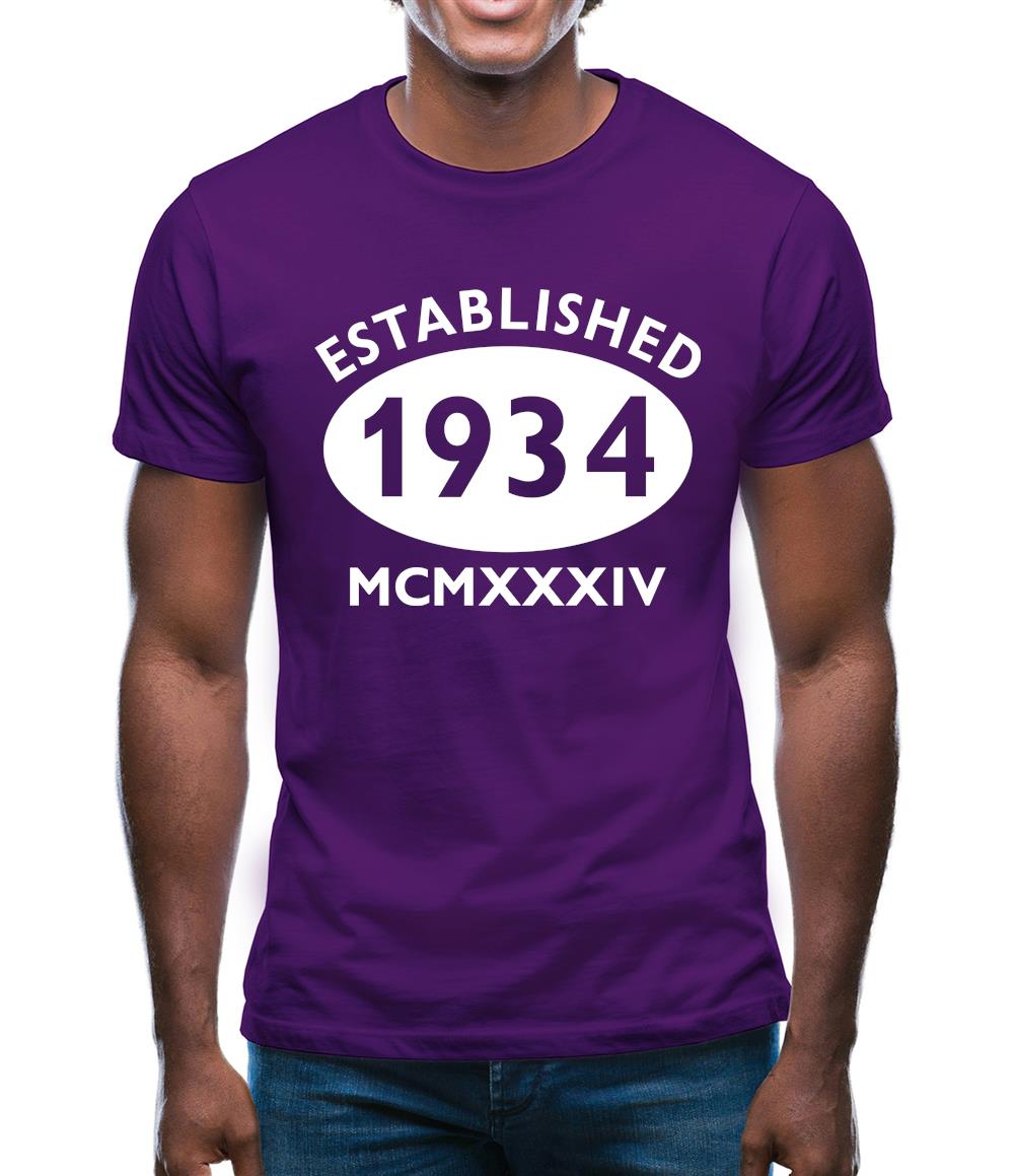 Established 1934 Roman Numerals Mens T-Shirt Established 1934 Roman Numerals Mens T-Shirt