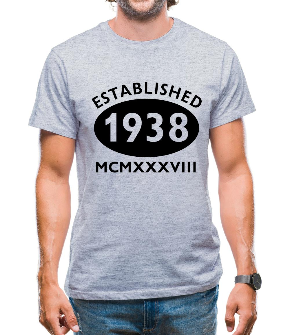 Established 1938 Roman Numerals Mens T-Shirt Established 1938 Roman Numerals Mens T-Shirt