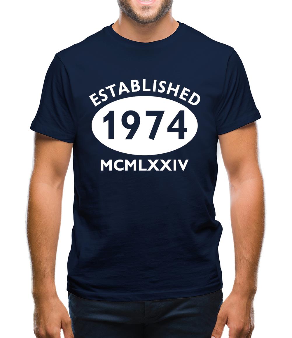 Established 1974 Roman Numerals Mens T-Shirt Established 1974 Roman Numerals Mens T-Shirt