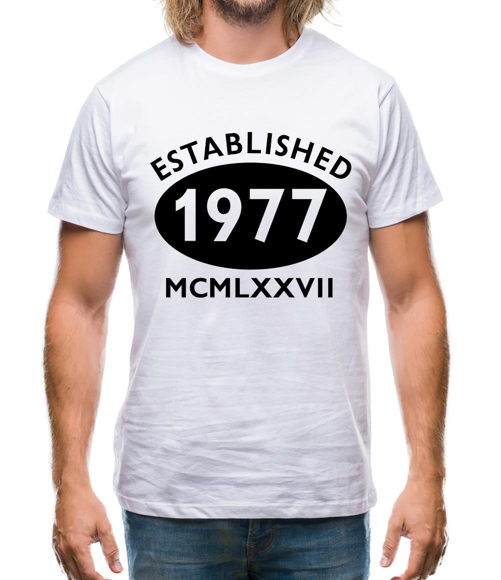 Established 1977 Roman Numerals Mens T-Shirt Established 1977 Roman Numerals Mens T-Shirt