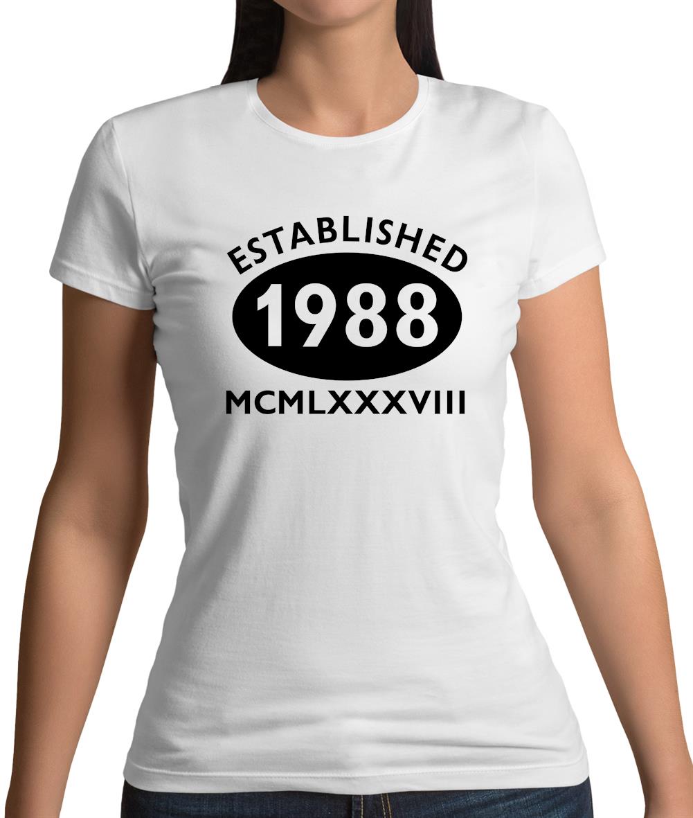 Established 1988 Roman Numerals Womens T-Shirt Established 1988 Roman Numerals Womens T-Shirt