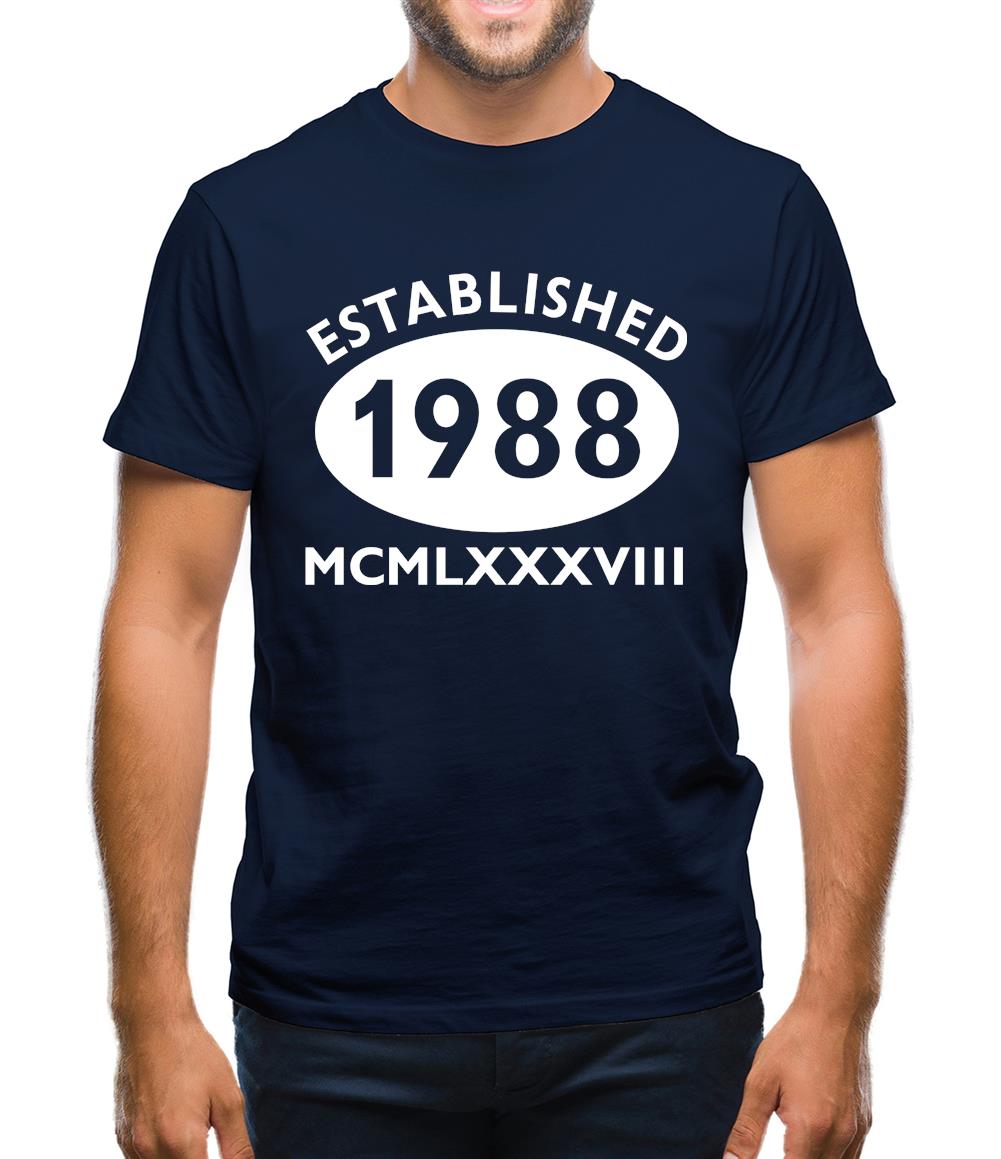 Established 1988 Roman Numerals Mens T-Shirt Established 1988 Roman Numerals Mens T-Shirt