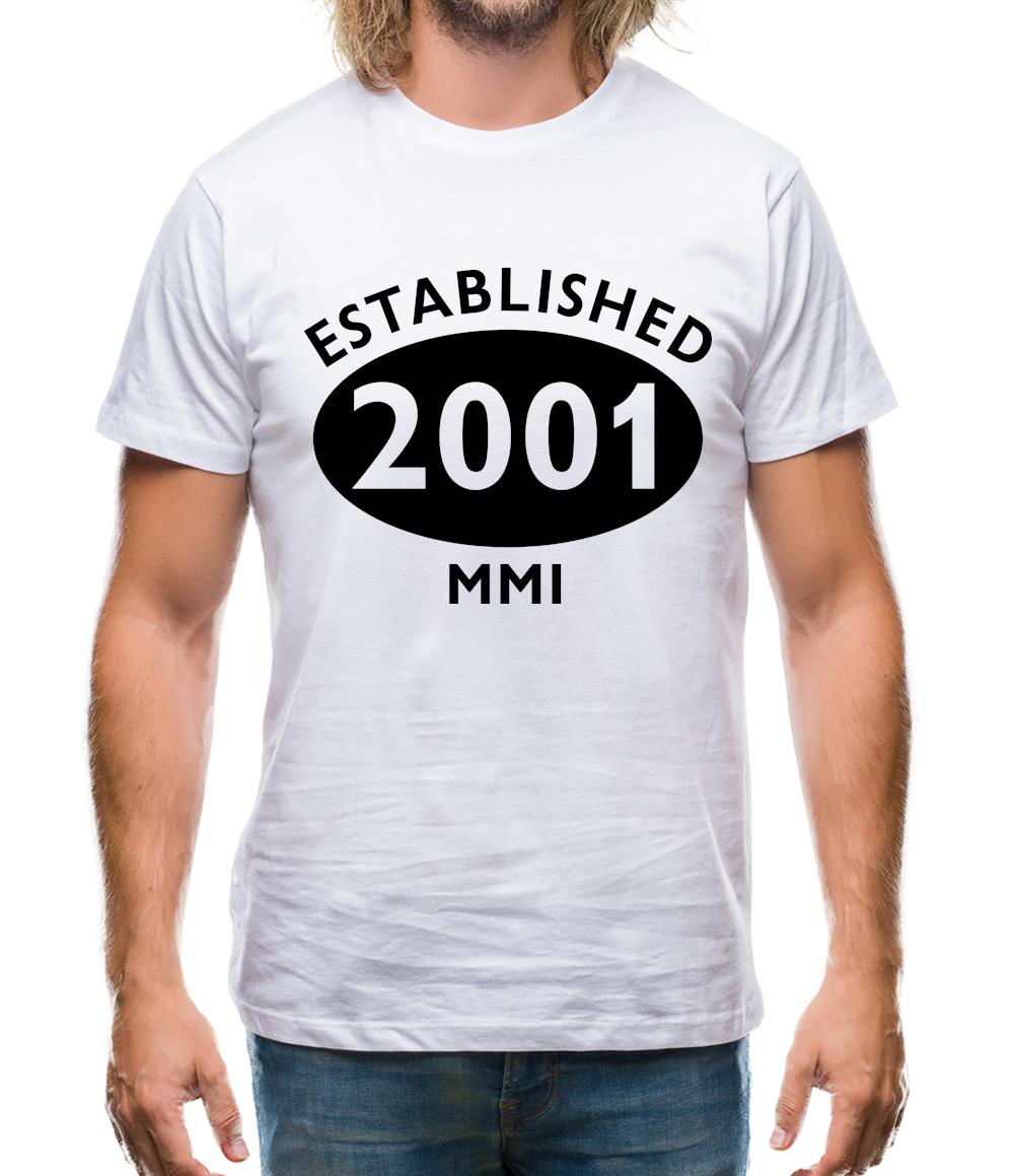 Established 2001 Roman Numerals Mens T-Shirt Established 2001 Roman Numerals Mens T-Shirt