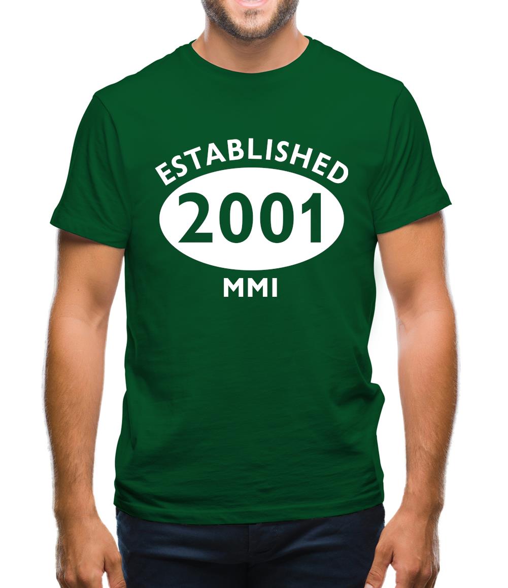 Established 2001 Roman Numerals Mens T-Shirt Established 2001 Roman Numerals Mens T-Shirt