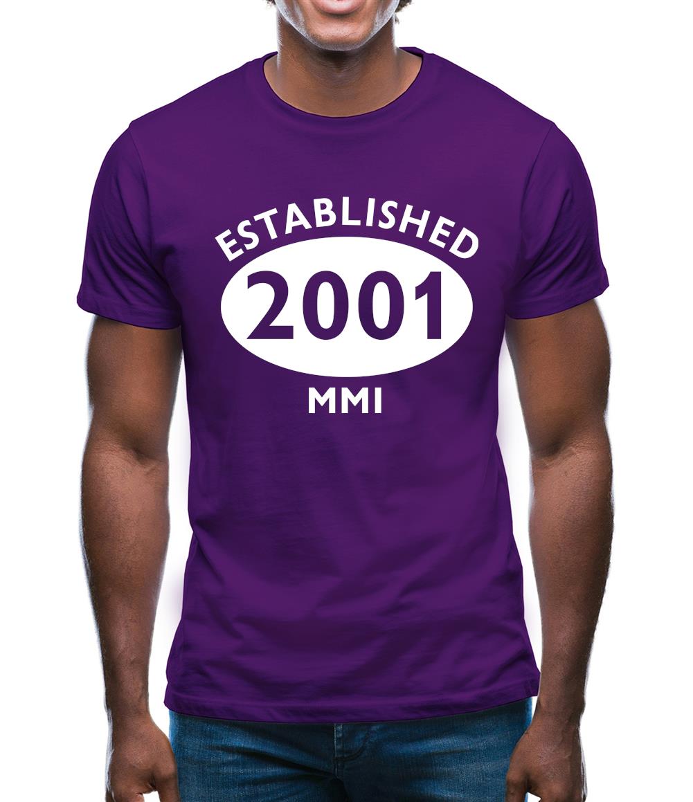 Established 2001 Roman Numerals Mens T-Shirt Established 2001 Roman Numerals Mens T-Shirt