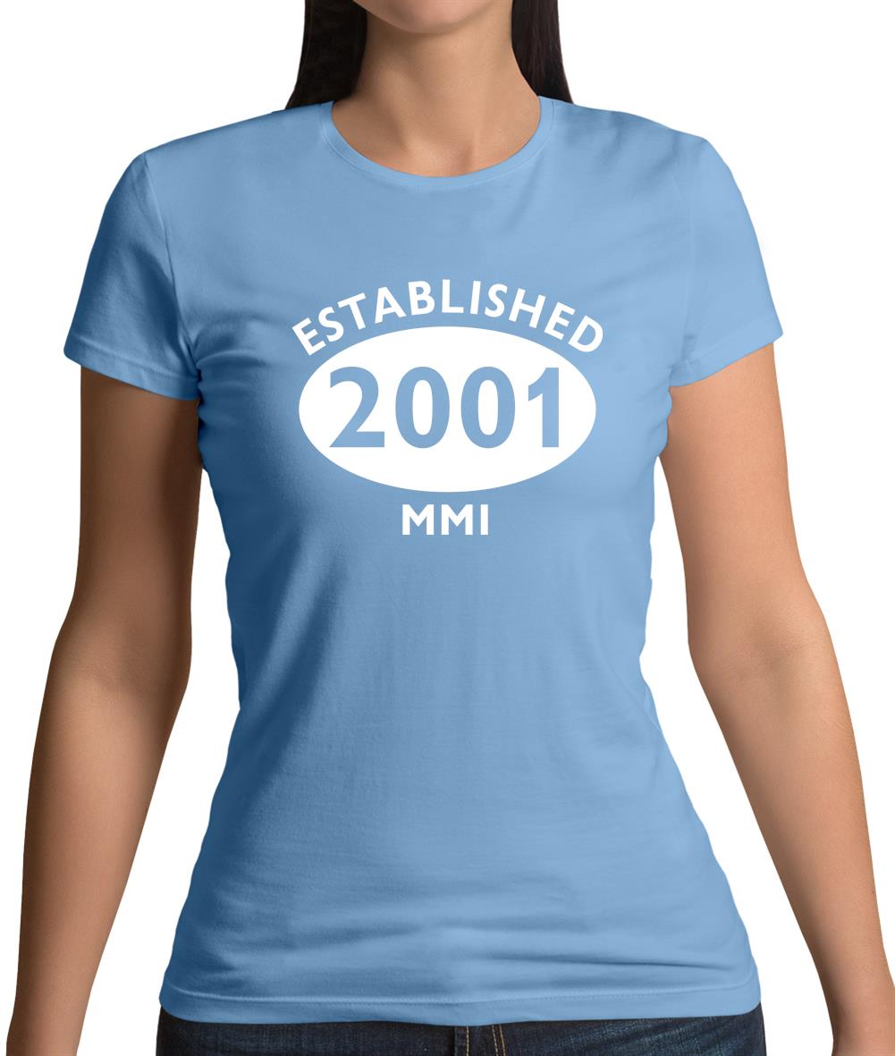 Established 2001 Roman Numerals Womens T-Shirt Established 2001 Roman Numerals Womens T-Shirt