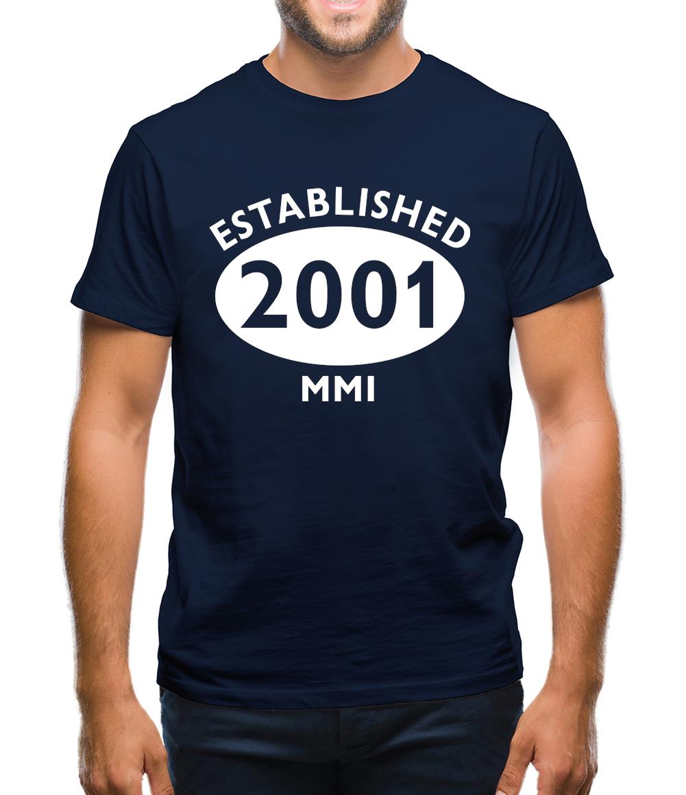 Established 2001 Roman Numerals Mens T-Shirt Established 2001 Roman Numerals Mens T-Shirt