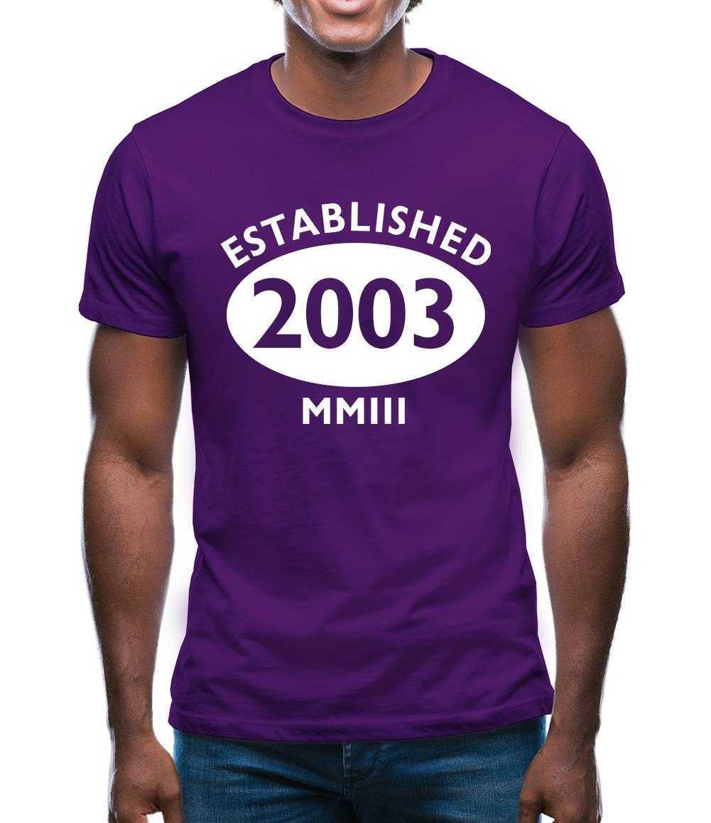 Established 2003 Roman Numerals Mens T-Shirt Established 2003 Roman Numerals Mens T-Shirt
