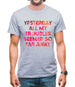 Yesterday, All My Troubles Seemed So Far Away Mens T-Shirt Yesterday, All My Troubles Seemed So Far Away Mens T-Shirt