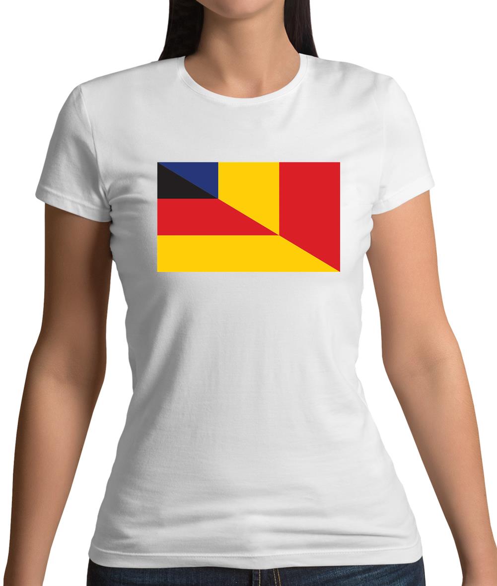 Half German Half Romanian Flag Womens T-Shirt Half German Half Romanian Flag Womens T-Shirt