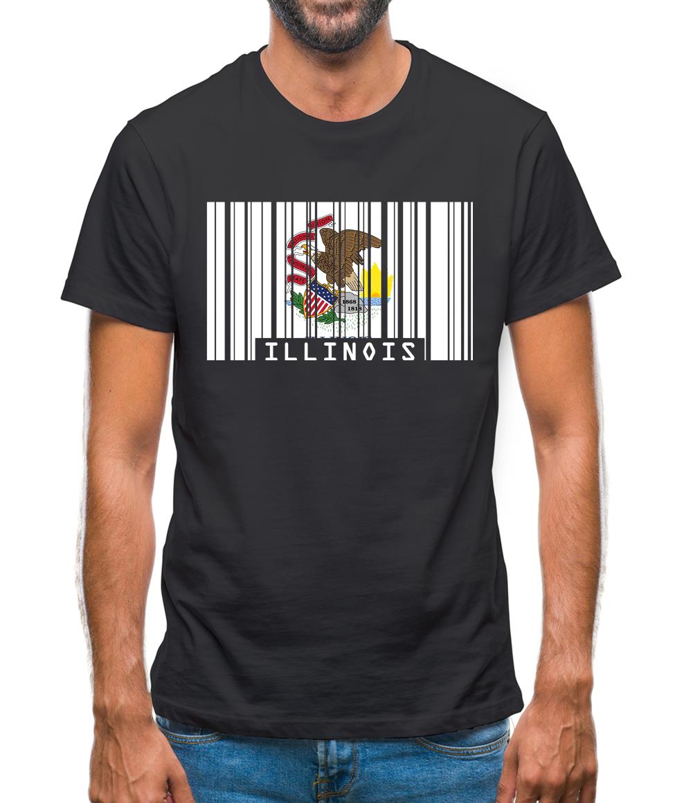 Illinois Barcode Style Flag Mens T-Shirt Illinois Barcode Style Flag Mens T-Shirt