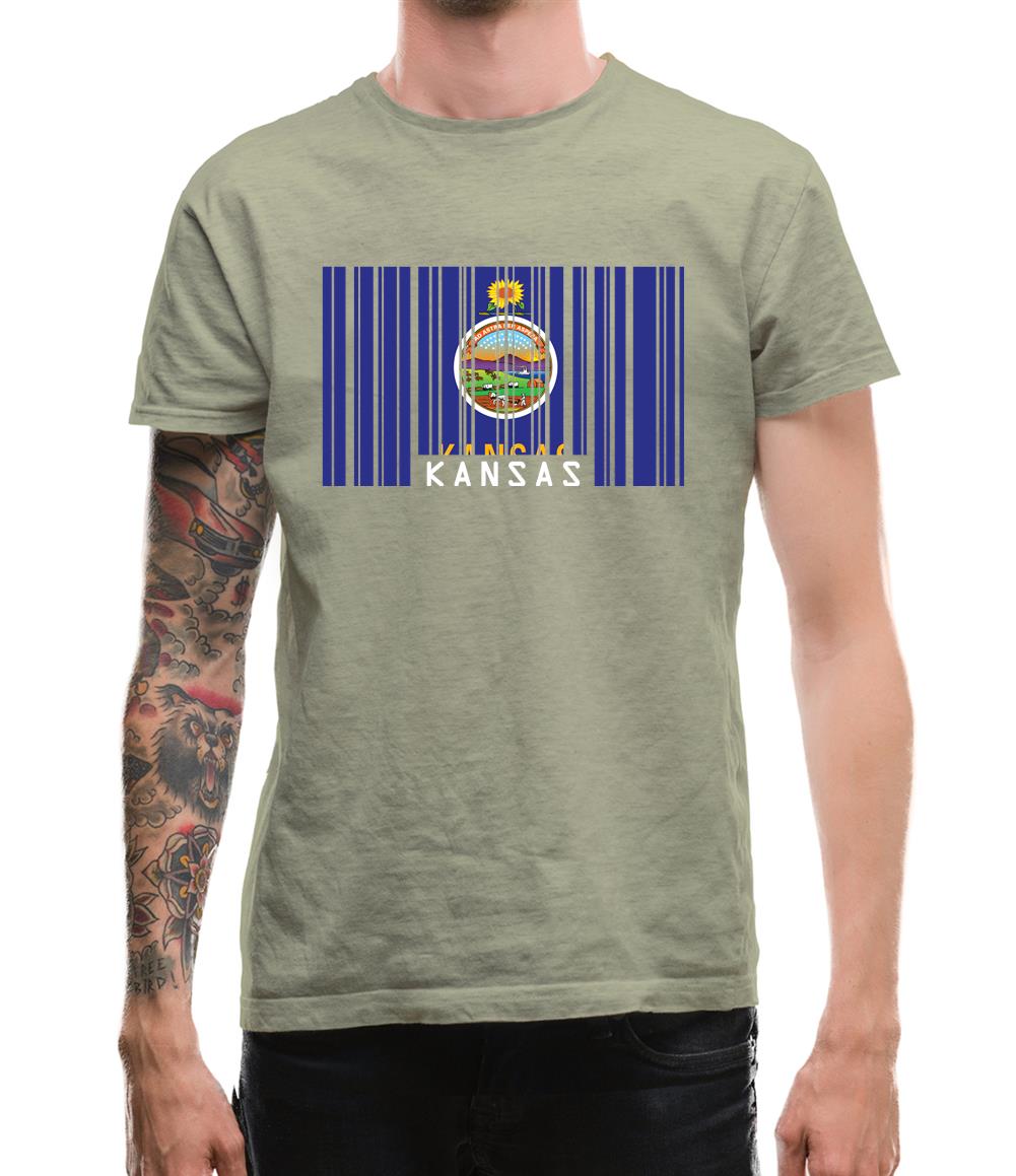 Kansas Barcode Style Flag Mens T-Shirt Kansas Barcode Style Flag Mens T-Shirt