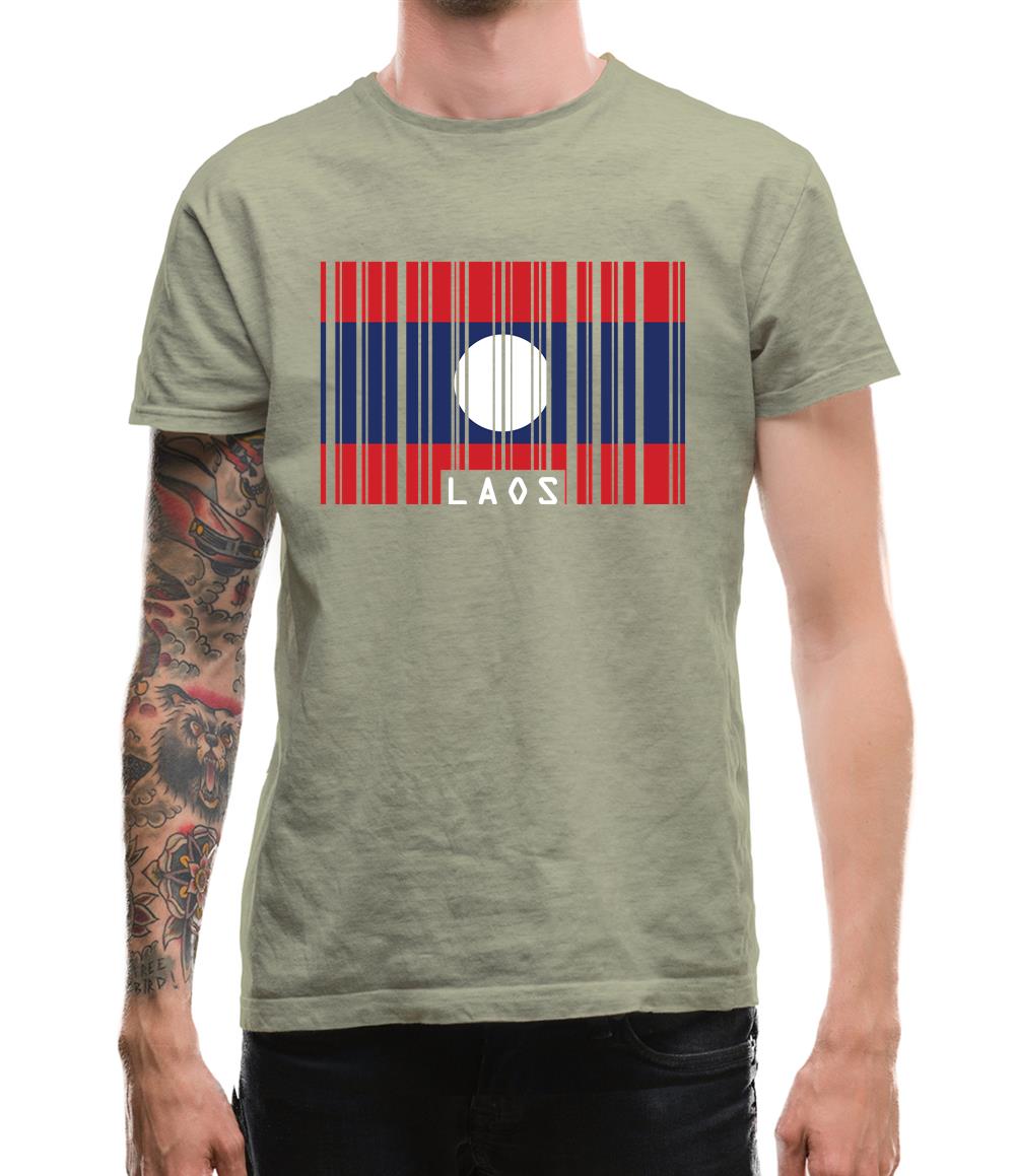 Laos Barcode Style Flag Mens T-Shirt Laos Barcode Style Flag Mens T-Shirt