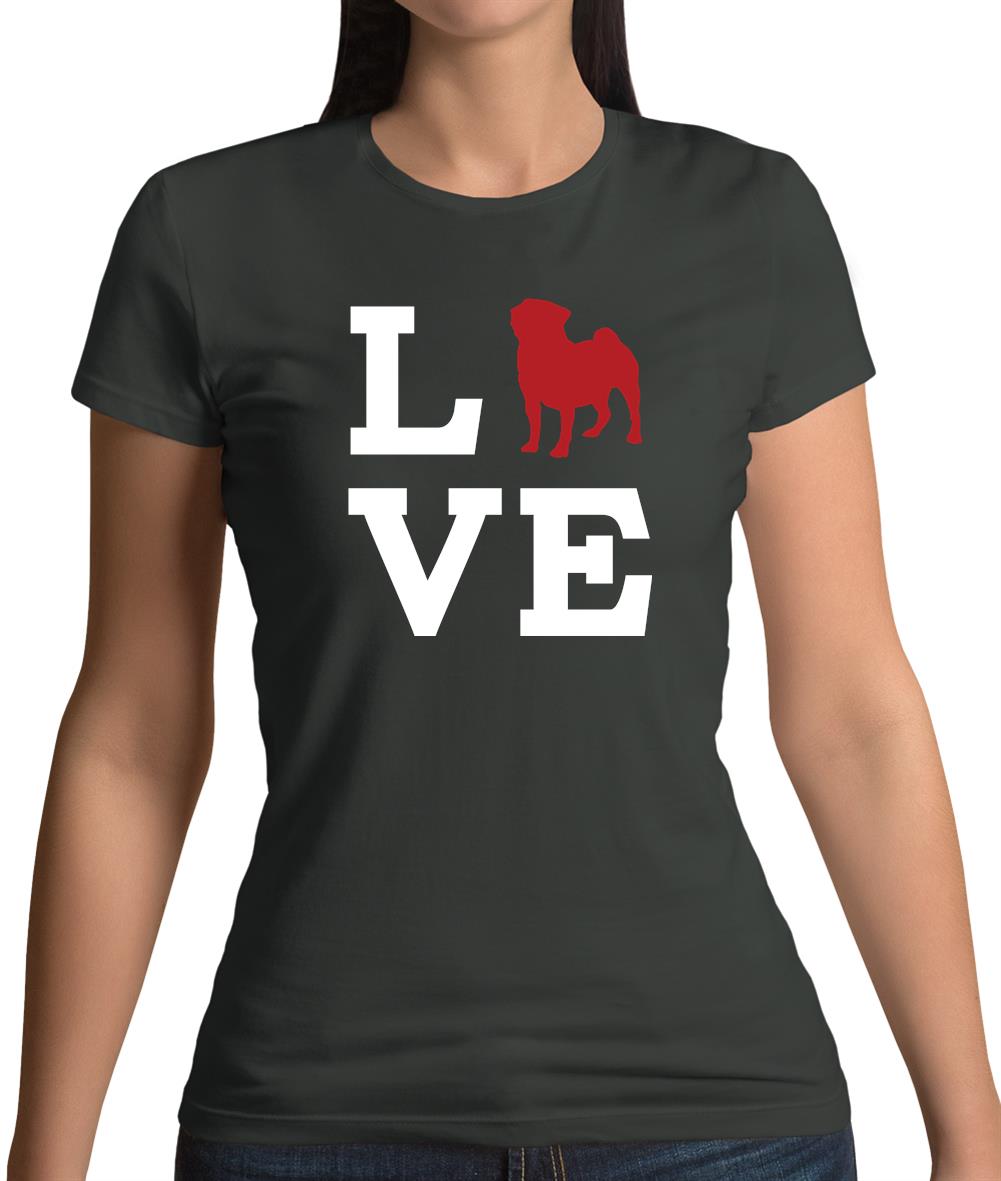 Love Pug Dog Silhouette Womens T-Shirt Love Pug Dog Silhouette Womens T-Shirt
