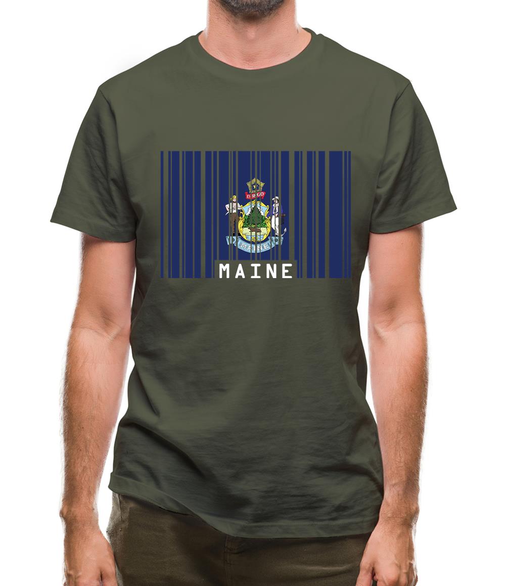 Maine Barcode Style Flag Mens T-Shirt Maine Barcode Style Flag Mens T-Shirt