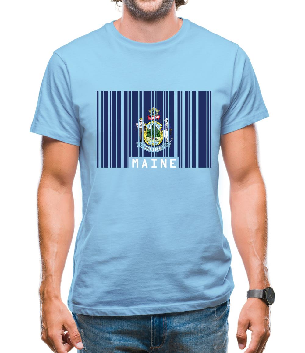 Maine Barcode Style Flag Mens T-Shirt Maine Barcode Style Flag Mens T-Shirt