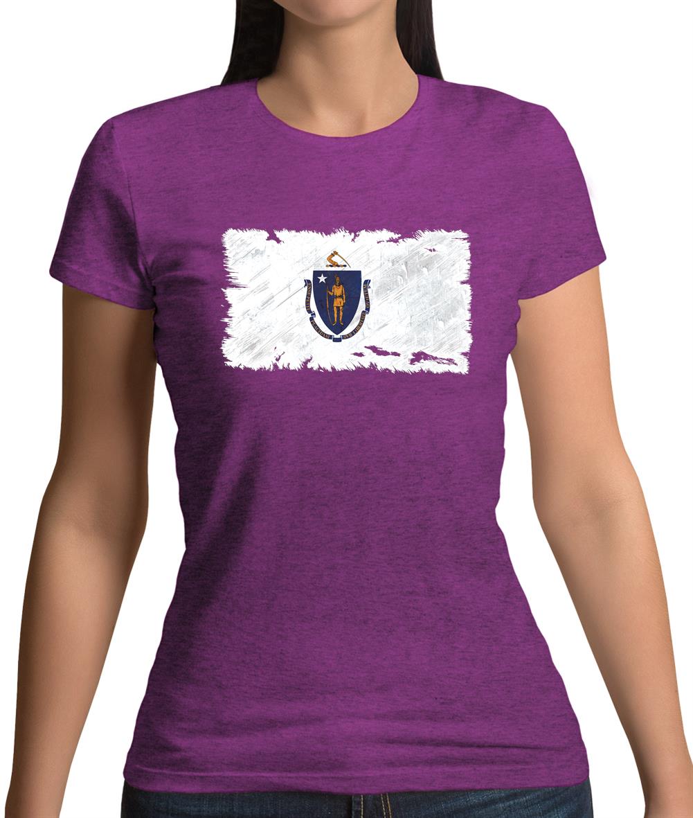 Massachusetts Grunge Style Flag Womens T-Shirt Massachusetts Grunge Style Flag Womens T-Shirt
