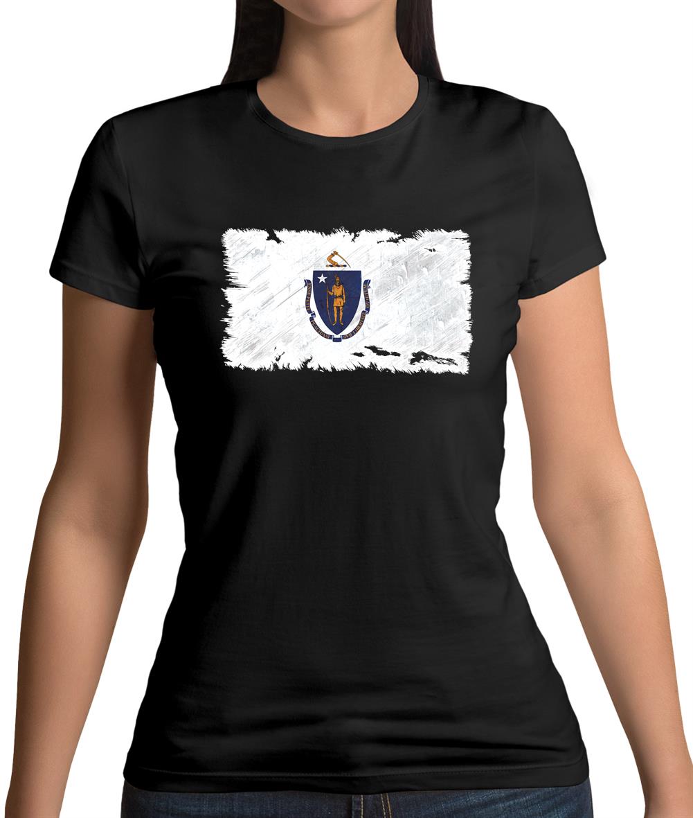 Massachusetts Grunge Style Flag Womens T-Shirt Massachusetts Grunge Style Flag Womens T-Shirt