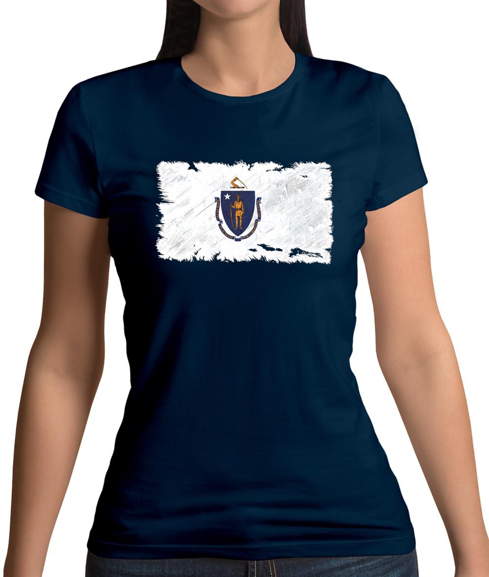 Massachusetts Grunge Style Flag Womens T-Shirt Massachusetts Grunge Style Flag Womens T-Shirt