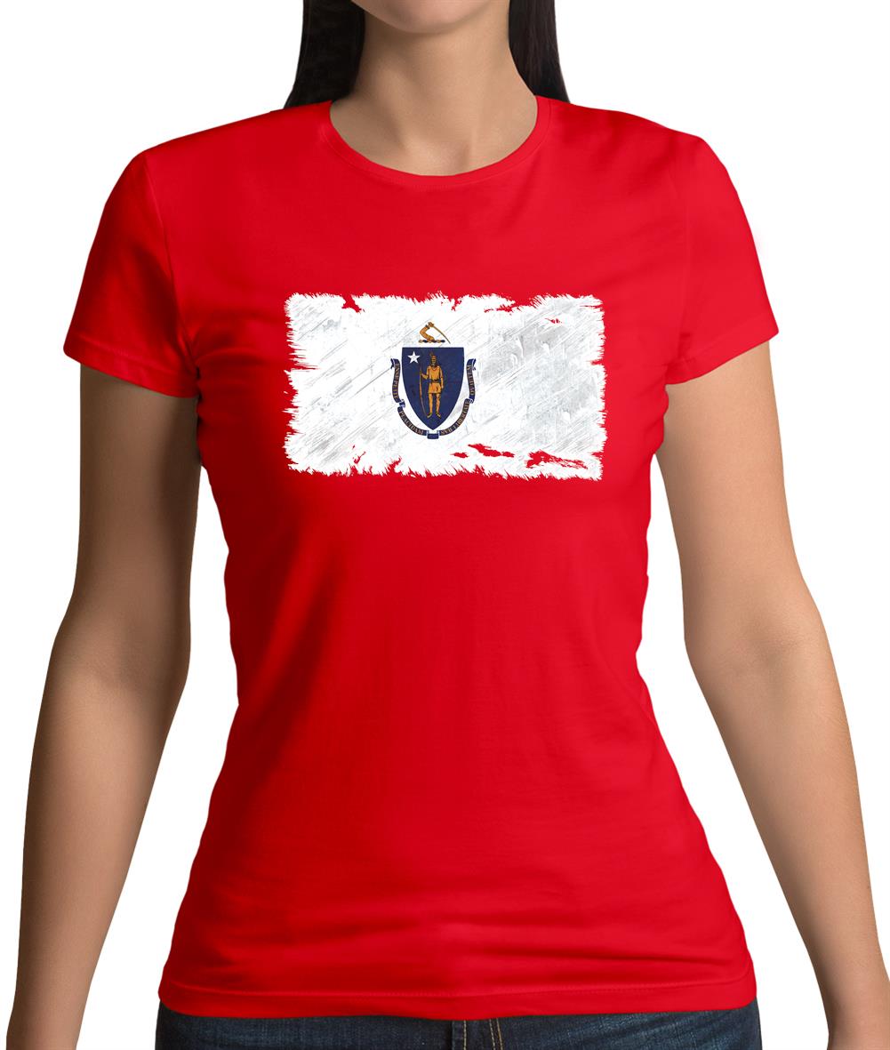 Massachusetts Grunge Style Flag Womens T-Shirt Massachusetts Grunge Style Flag Womens T-Shirt