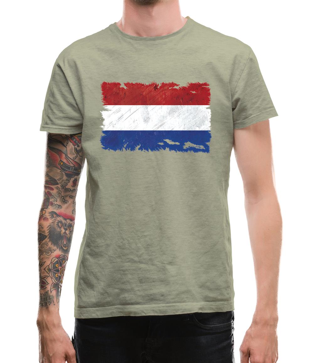 Netherlands Grunge Style Flag Mens T-Shirt