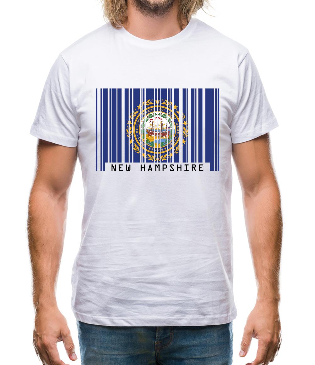 New Hampshire  Barcode Style Flag Mens T-Shirt New Hampshire  Barcode Style Flag Mens T-Shirt