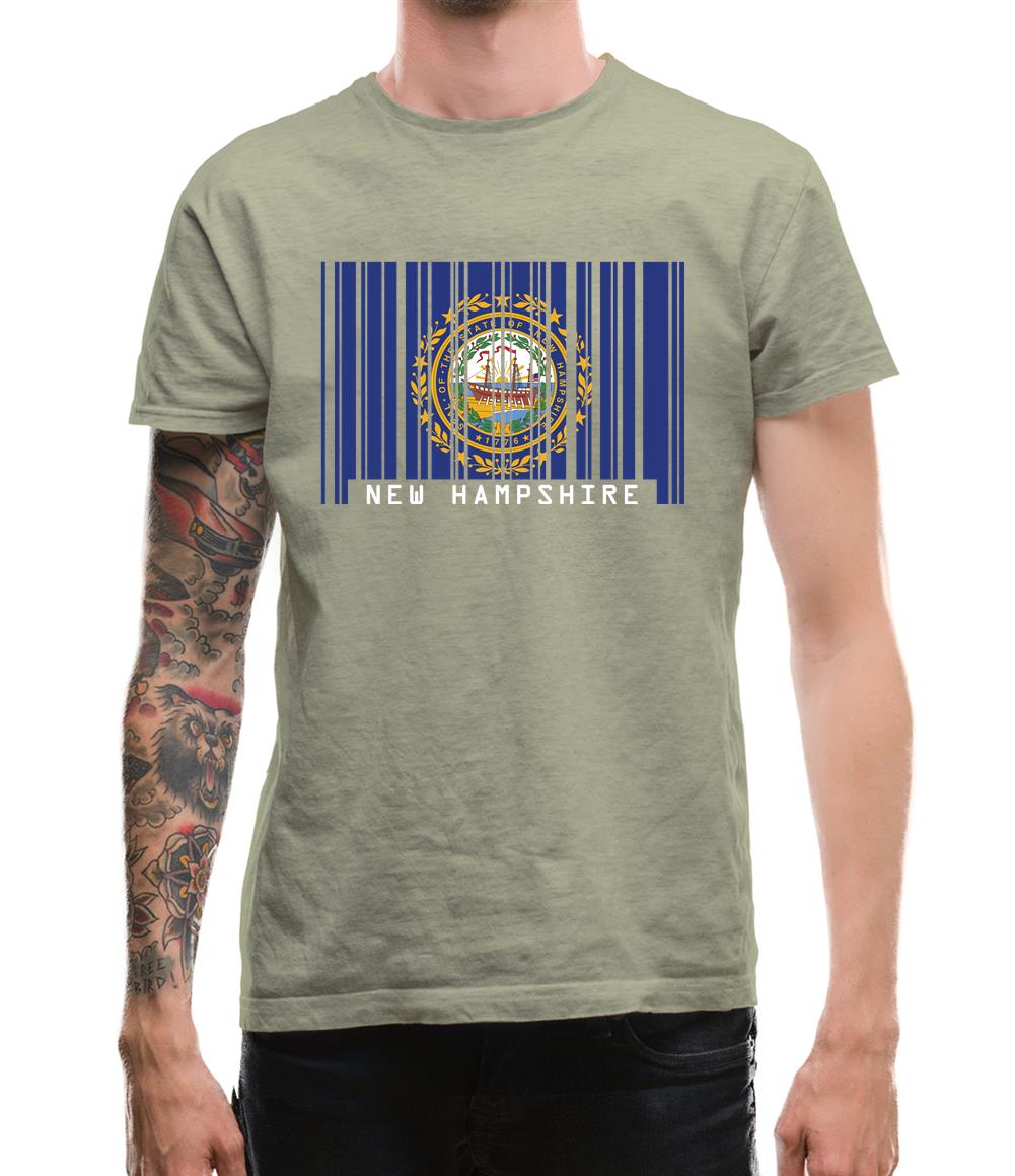 New Hampshire  Barcode Style Flag Mens T-Shirt New Hampshire  Barcode Style Flag Mens T-Shirt