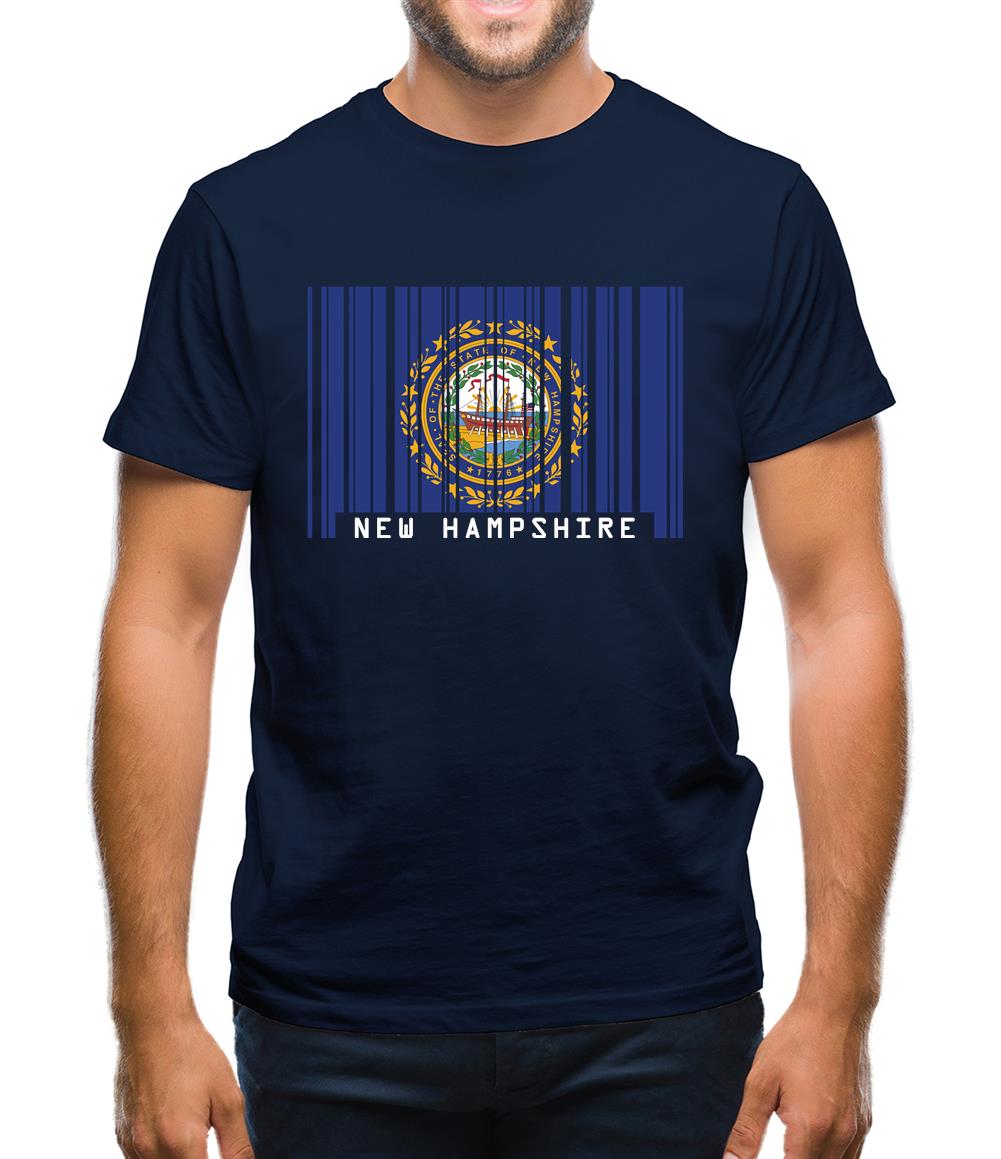 New Hampshire  Barcode Style Flag Mens T-Shirt New Hampshire  Barcode Style Flag Mens T-Shirt