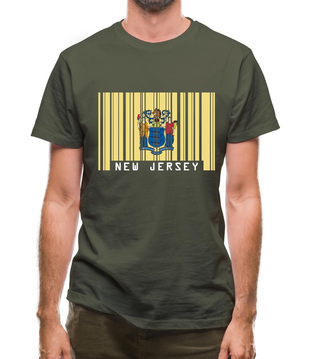 New Jersey  Barcode Style Flag Mens T-Shirt New Jersey  Barcode Style Flag Mens T-Shirt