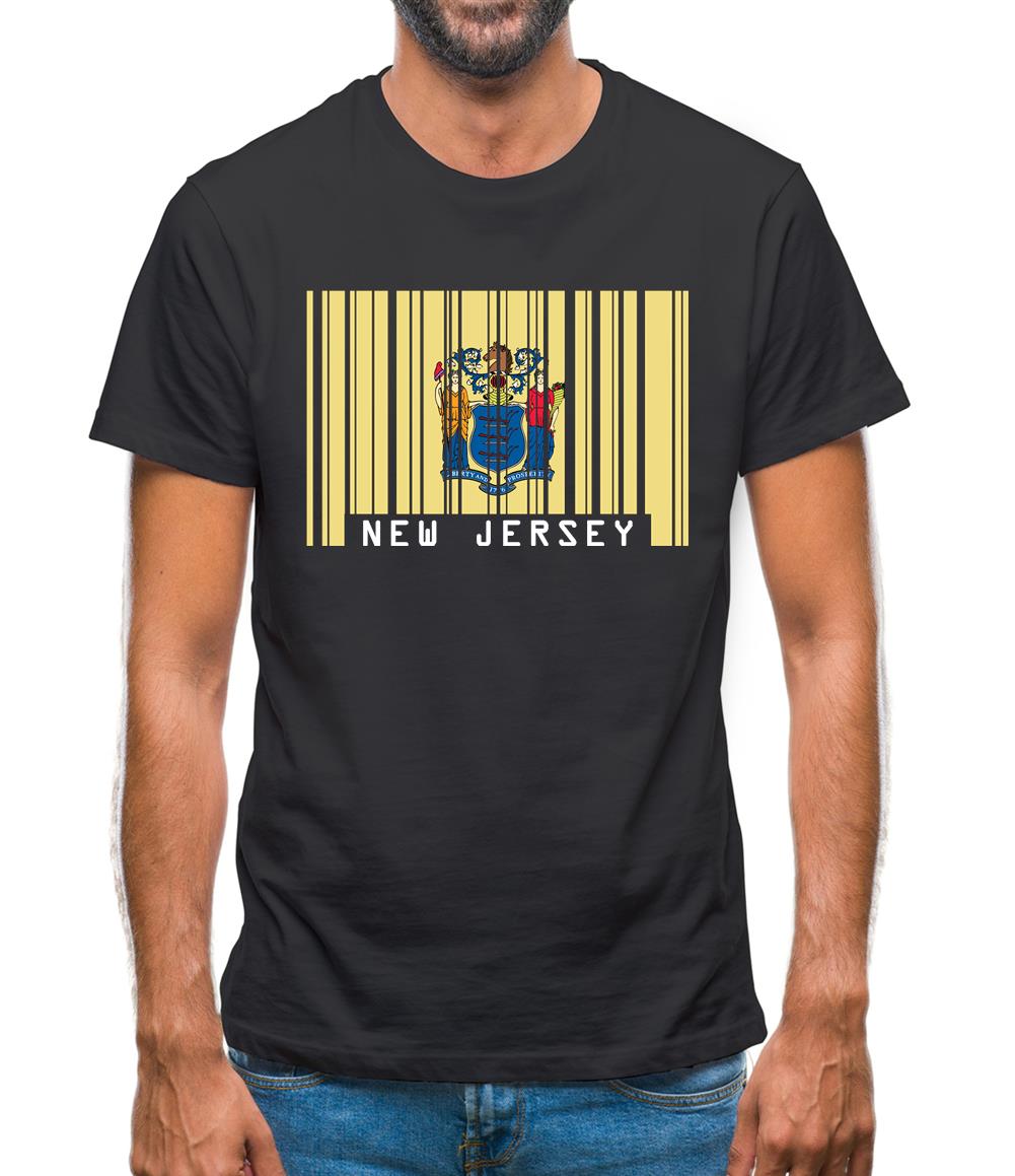 New Jersey  Barcode Style Flag Mens T-Shirt New Jersey  Barcode Style Flag Mens T-Shirt