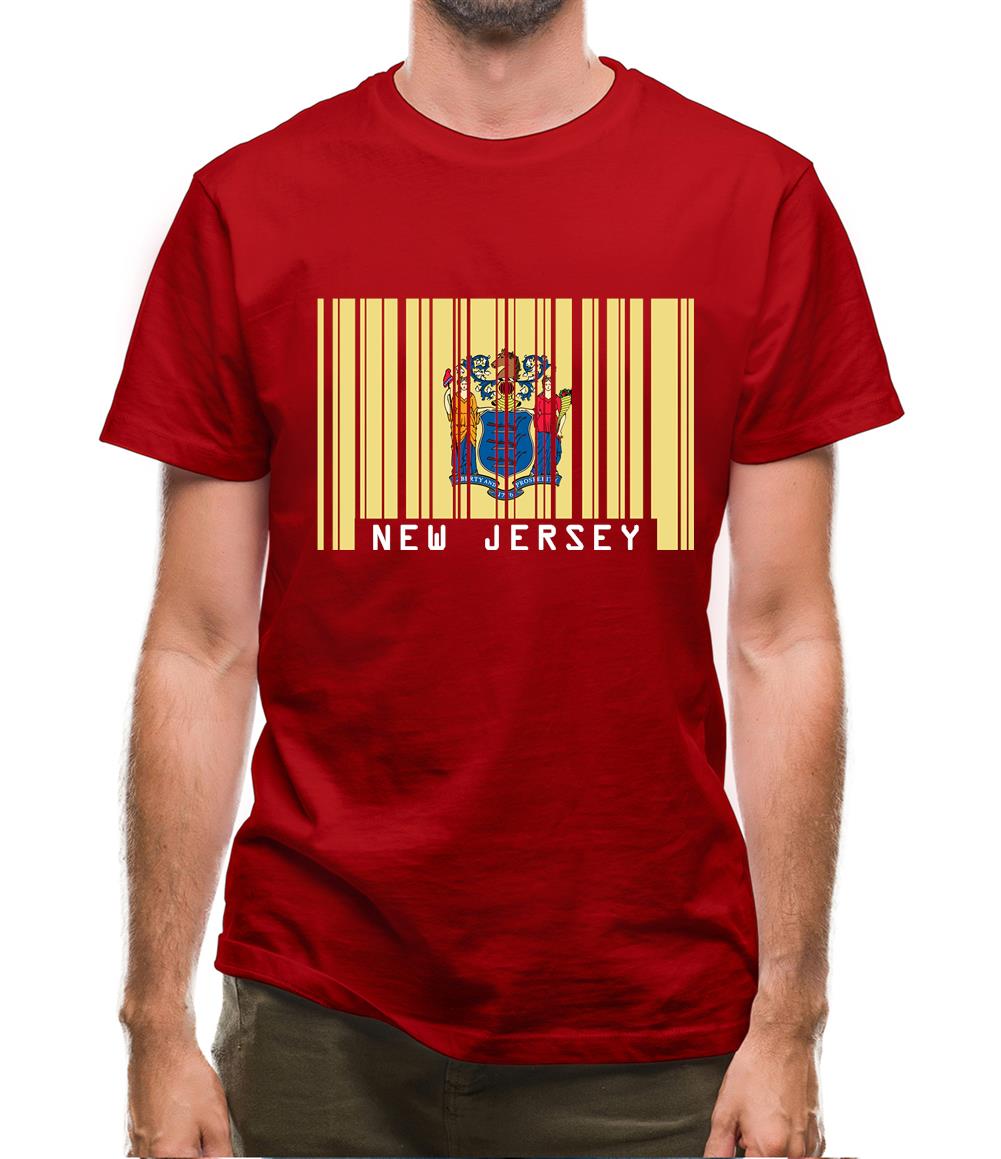 New Jersey  Barcode Style Flag Mens T-Shirt New Jersey  Barcode Style Flag Mens T-Shirt
