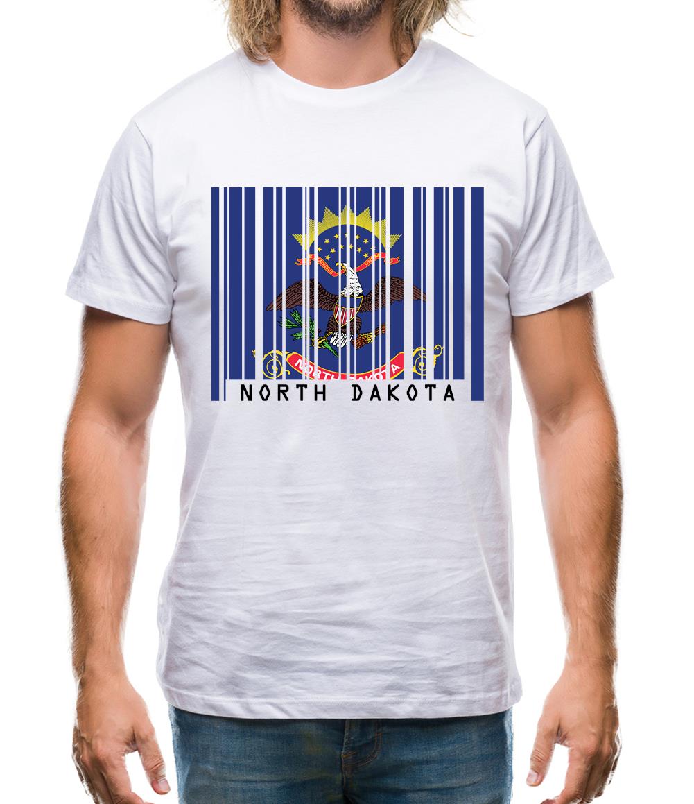 North Dakota  Barcode Style Flag Mens T-Shirt North Dakota  Barcode Style Flag Mens T-Shirt