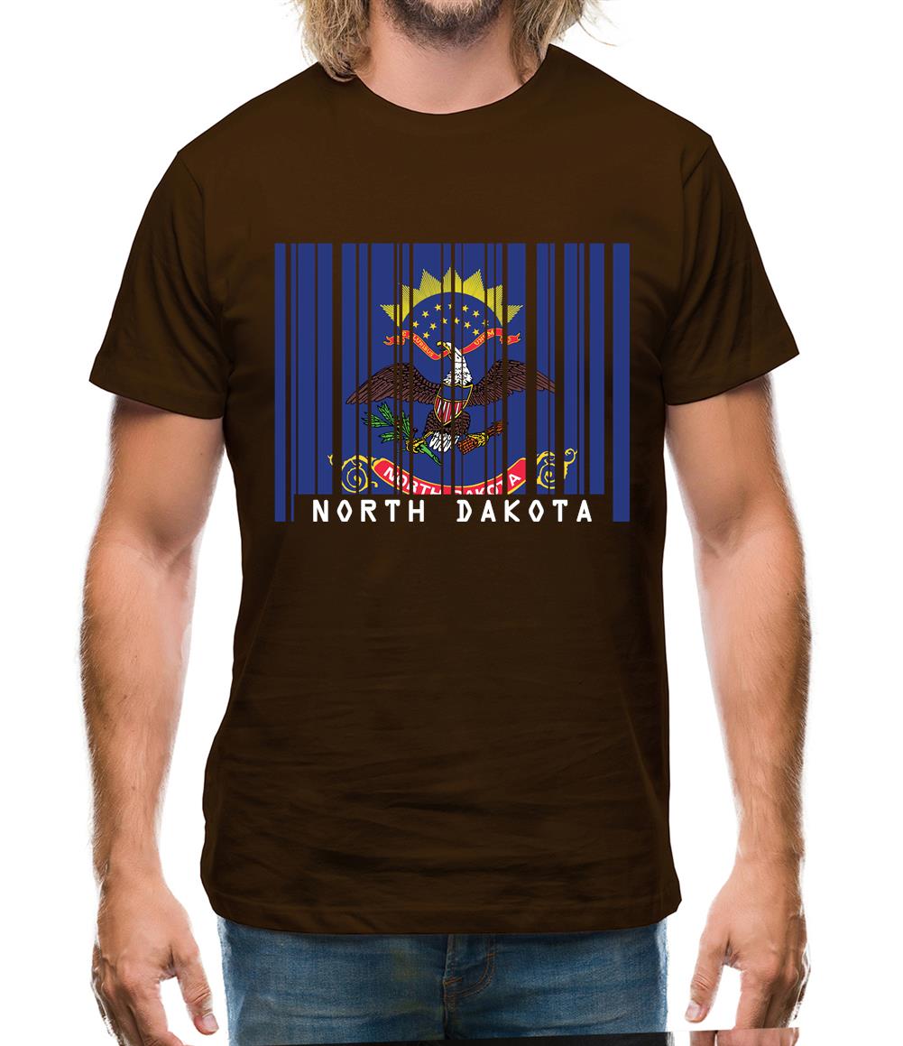 North Dakota  Barcode Style Flag Mens T-Shirt North Dakota  Barcode Style Flag Mens T-Shirt