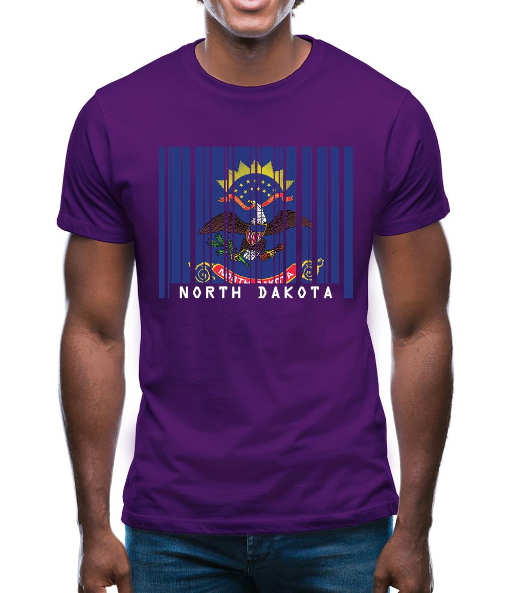 North Dakota  Barcode Style Flag Mens T-Shirt North Dakota  Barcode Style Flag Mens T-Shirt