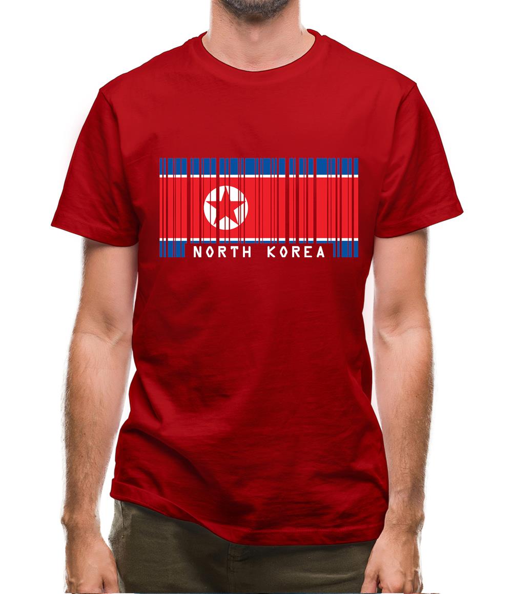 North Korea  Barcode Style Flag Mens T-Shirt North Korea  Barcode Style Flag Mens T-Shirt