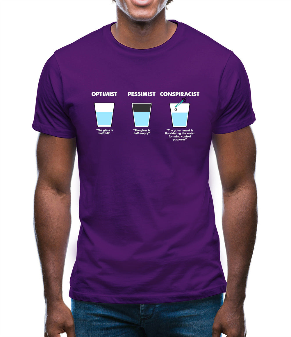 Optimist, Pessimist, Conspiracist Mens T-Shirt Optimist, Pessimist, Conspiracist Mens T-Shirt