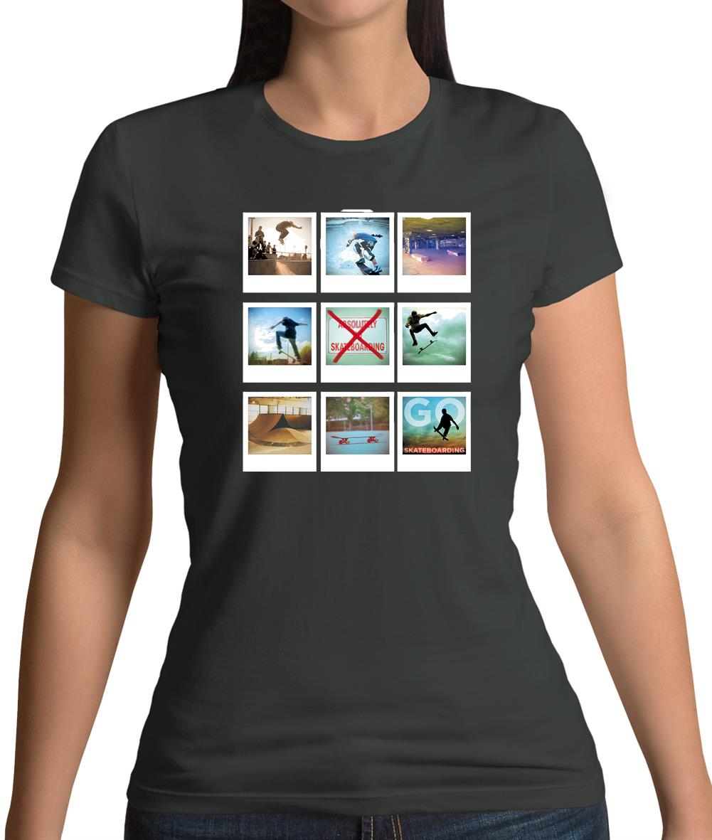 Go Skateboarding Photo Collage Womens T-Shirt Go Skateboarding Photo Collage Womens T-Shirt